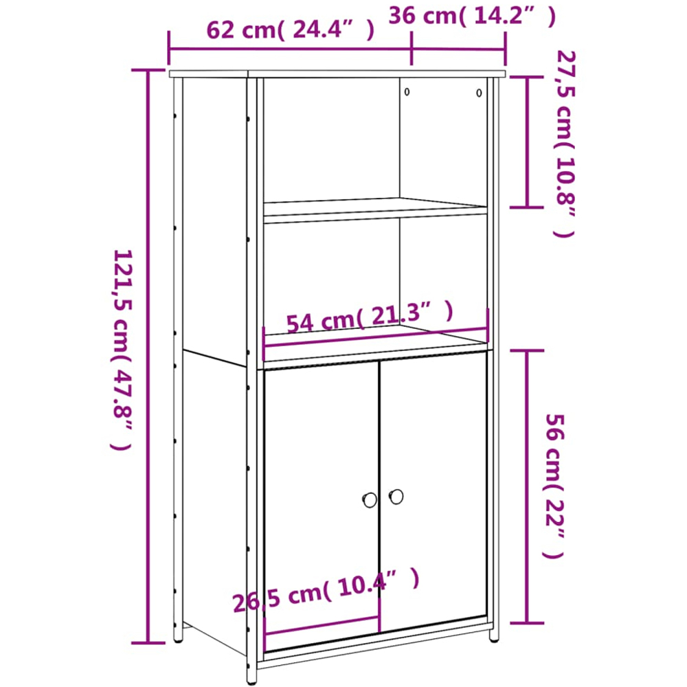 vidaXL 2 Door 2 Shelf Sonoma Oak Wood and Metal Highboard Image 9