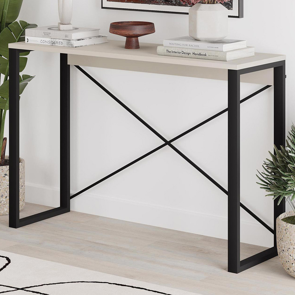 FWStyle Archie Sandstone and Black X-Frame Metal Legs Console Table Image 1