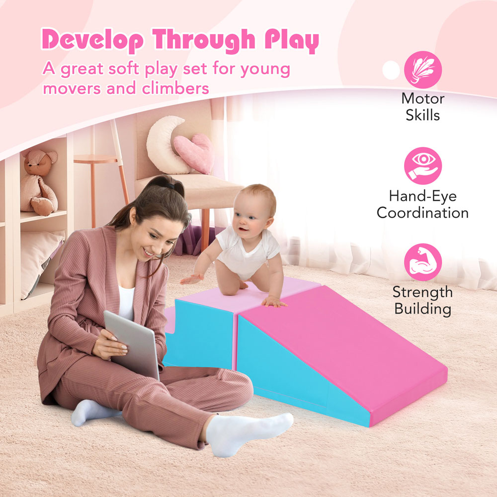 Costway Pink and Blue Toddler Climb and Crawl Foam Play Set 2 Piece Image 5