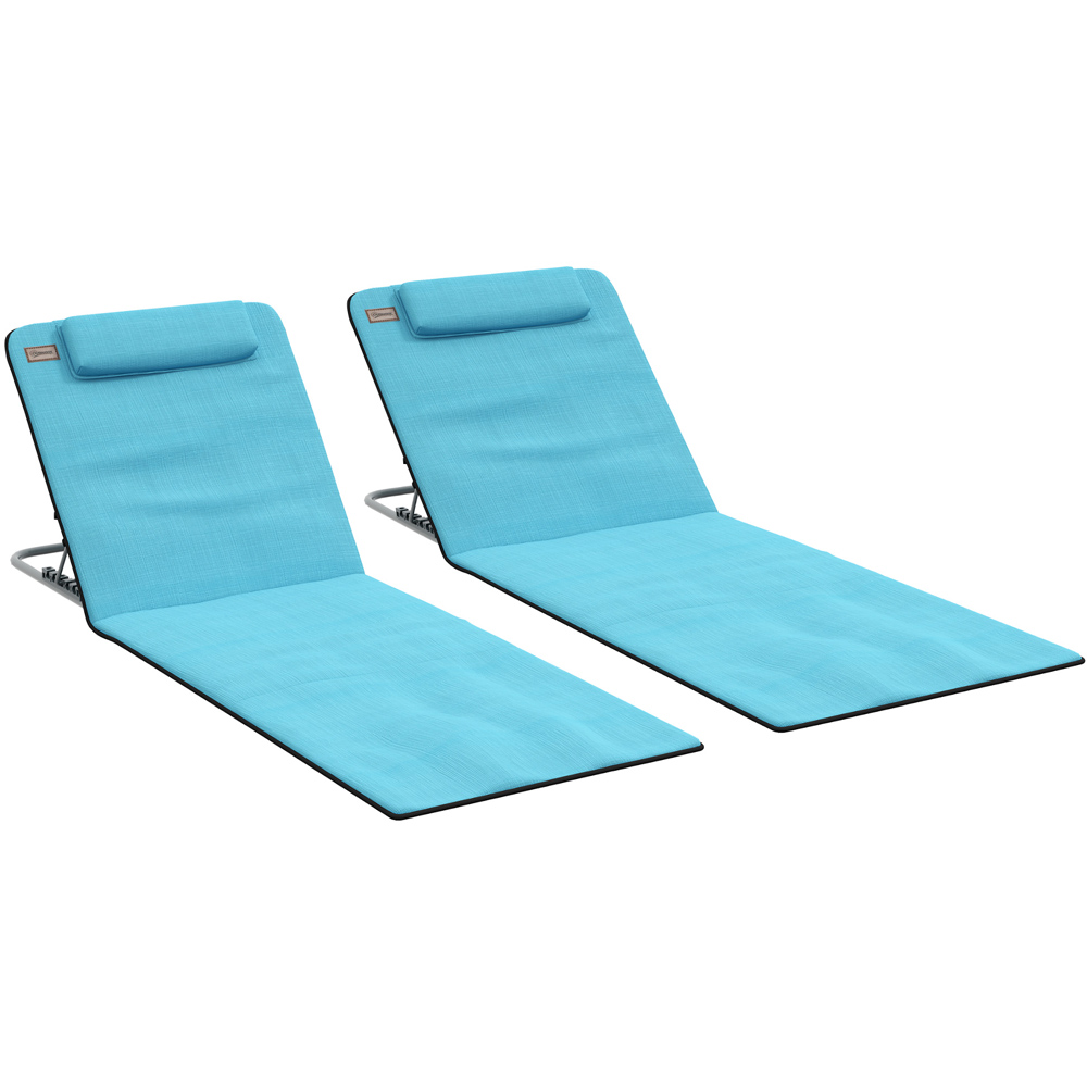 Outsunny Set of 2 Light Blue Metal Frame PE Fabric Sun Lounger with Pillow  Image 2