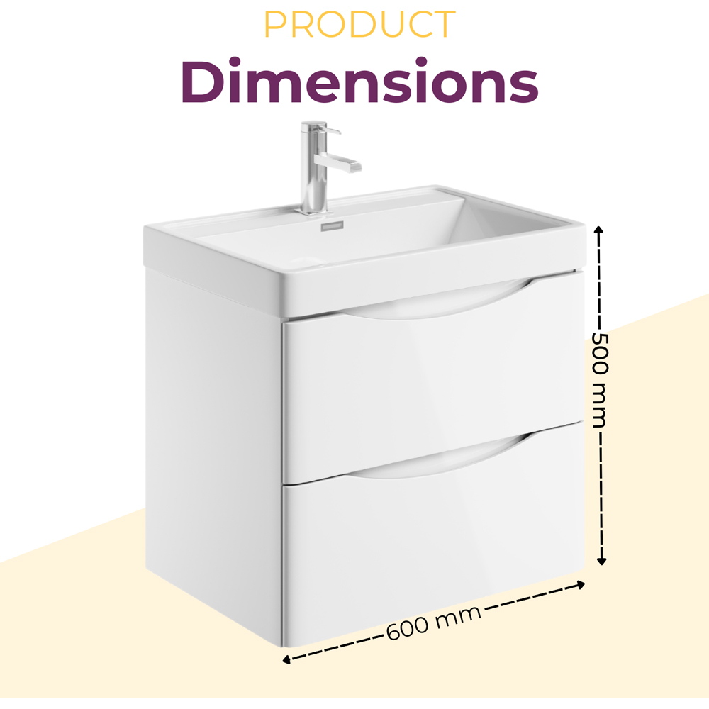 Go Bathrooms Eaton 2 Drawer White Gloss Wall Hung Vanity Unit with Resin Basin 600mm Image 4