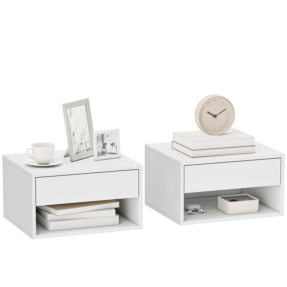 Portland Single Drawer Single Shelf White Floating Nightstand Set of 2 Image 2