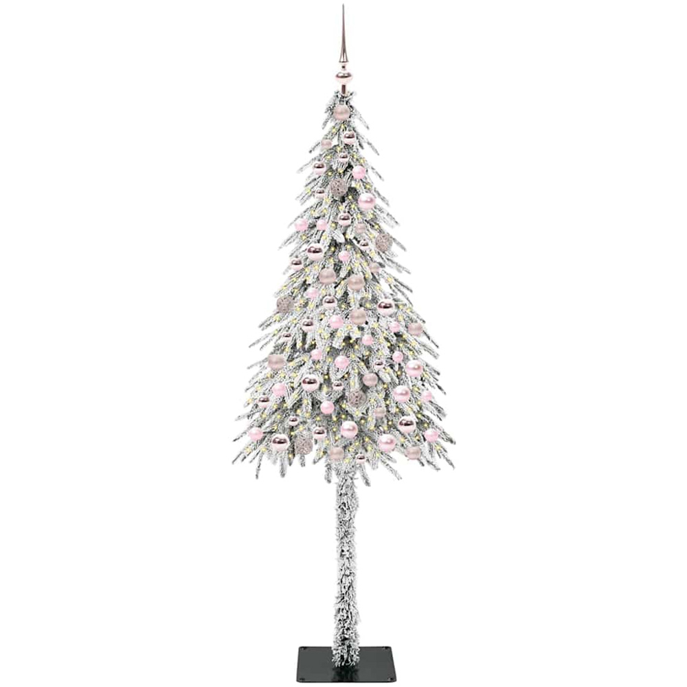 vidaXL Pre-Lit Pink Bauble White Snow Flocked Artificial Christmas Tree 7ft Image 1