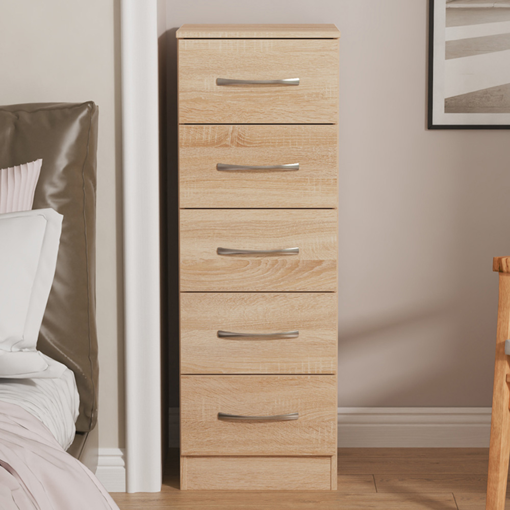 Crowndale Avin 5 Drawer Bardolino Oak Bedside Cabinet Image 1