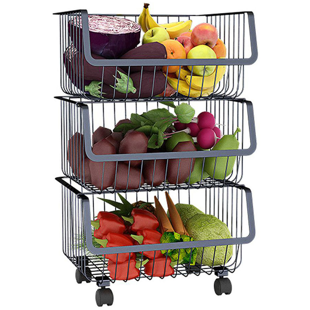 Living and Home 3 Tier Stackable Rolling Trolley Rack Image 3