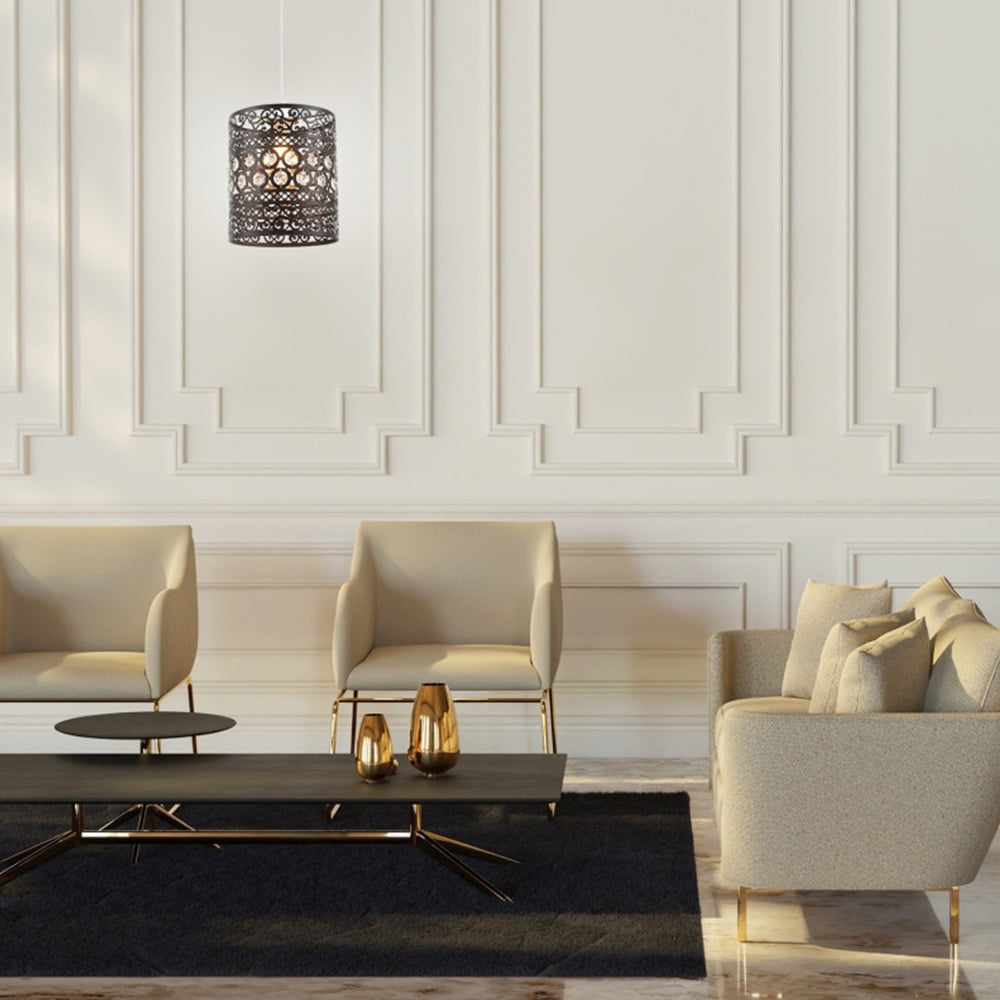 Happy Homewares Ornate Bronze Clear Acrylic Droplets Pendant Shade Image 2