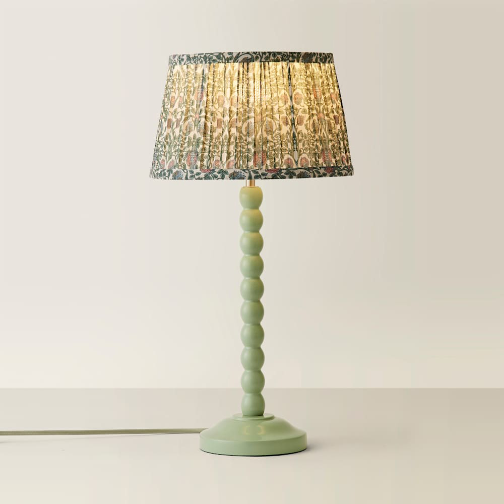ValueLights Floral Pleated Shade Pastel Green Bobbin LED Table Lamp with Bulb Image 4