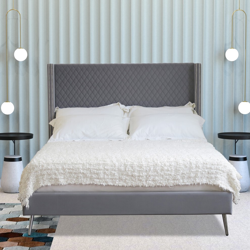 Vanessa Double Grey Fabric Bed Image 1