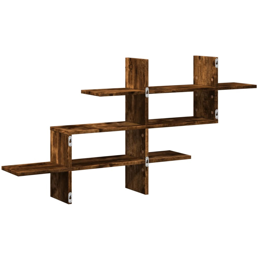 vidaXL 8 Shelf Smoked Oak Floating Wall Shelf Image 5