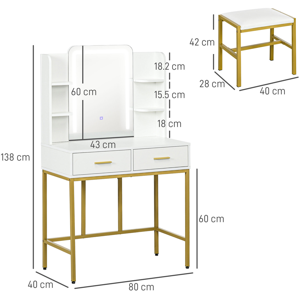 Portland 2 Drawer 4 Shelf White Makeup Vanity Desk Set with Lighting Mirror Image 9