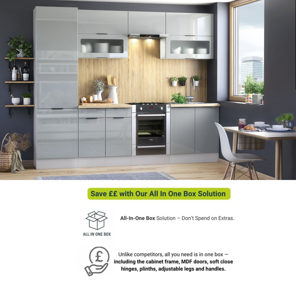 Impact Furniture Star Light Grey Gloss Star Kitchen Cabinet Set of 7 Image 2