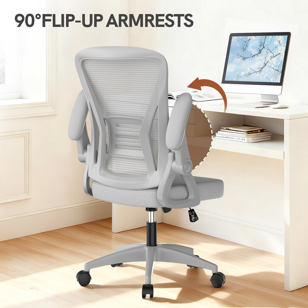 Rattrix Grey Office Chair with Flip-Up Armrest and Lumbar Support Image 5