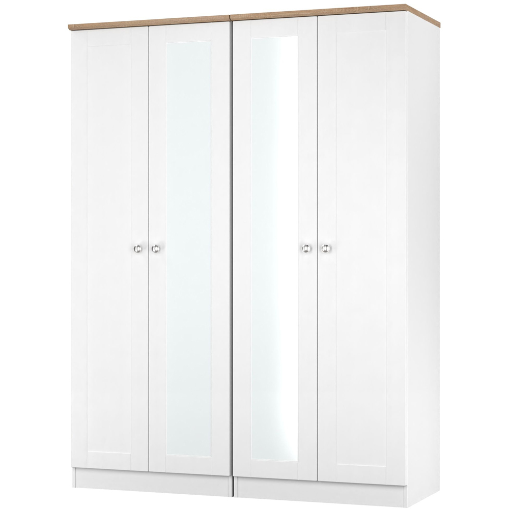 Crowndale Sussex 4 Door White Ash and Bardolino Oak Tall Mirror Wardrobe Ready Assembled Image 3