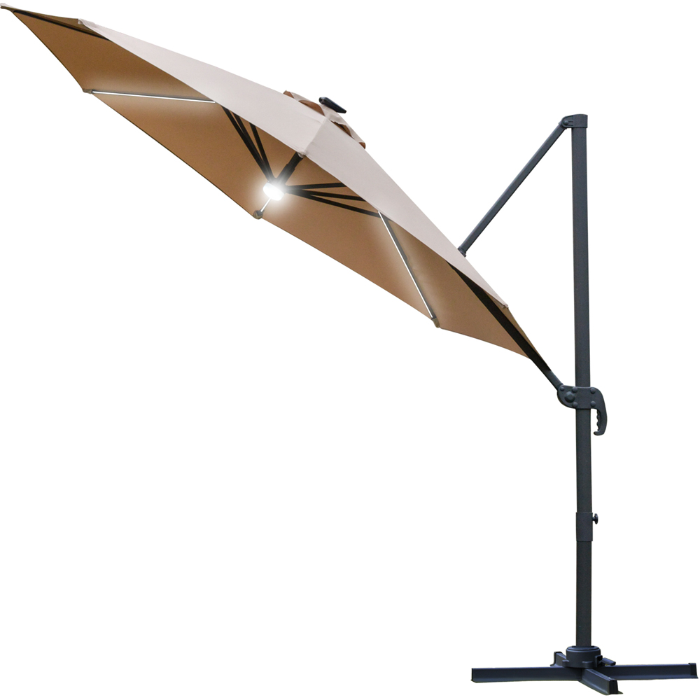 Outsunny Brown Solar LED Rotating Cantilever Roma Parasol with Cross Base 3m Image 1