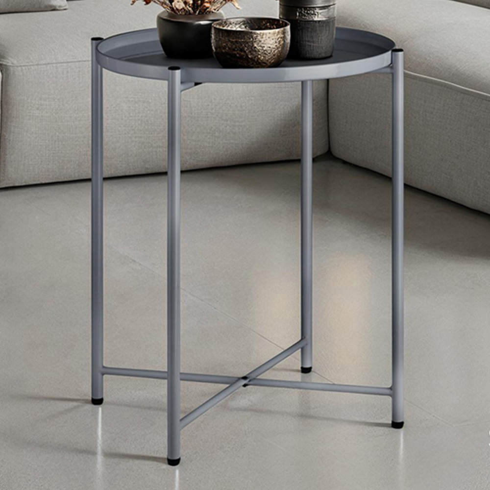 tectake Chester Dark Grey Round Bedside Table Image 1