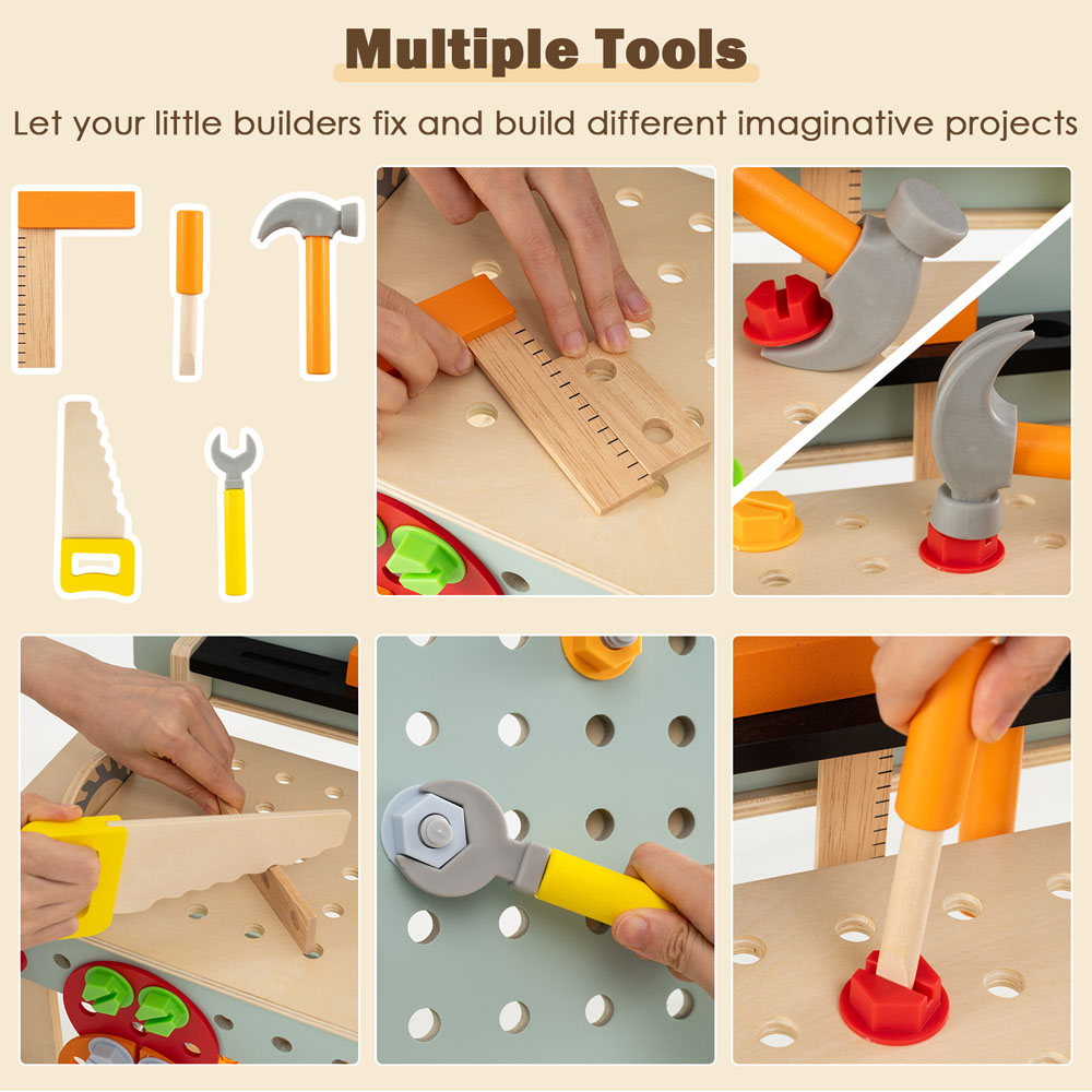 Costway Kids Wooden Tool Workbench with Play Tools Set Image 5