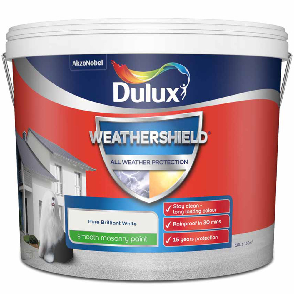 Dulux WeatherShield Pure Brilliant White Smooth Masonry Paint 10L Image 1