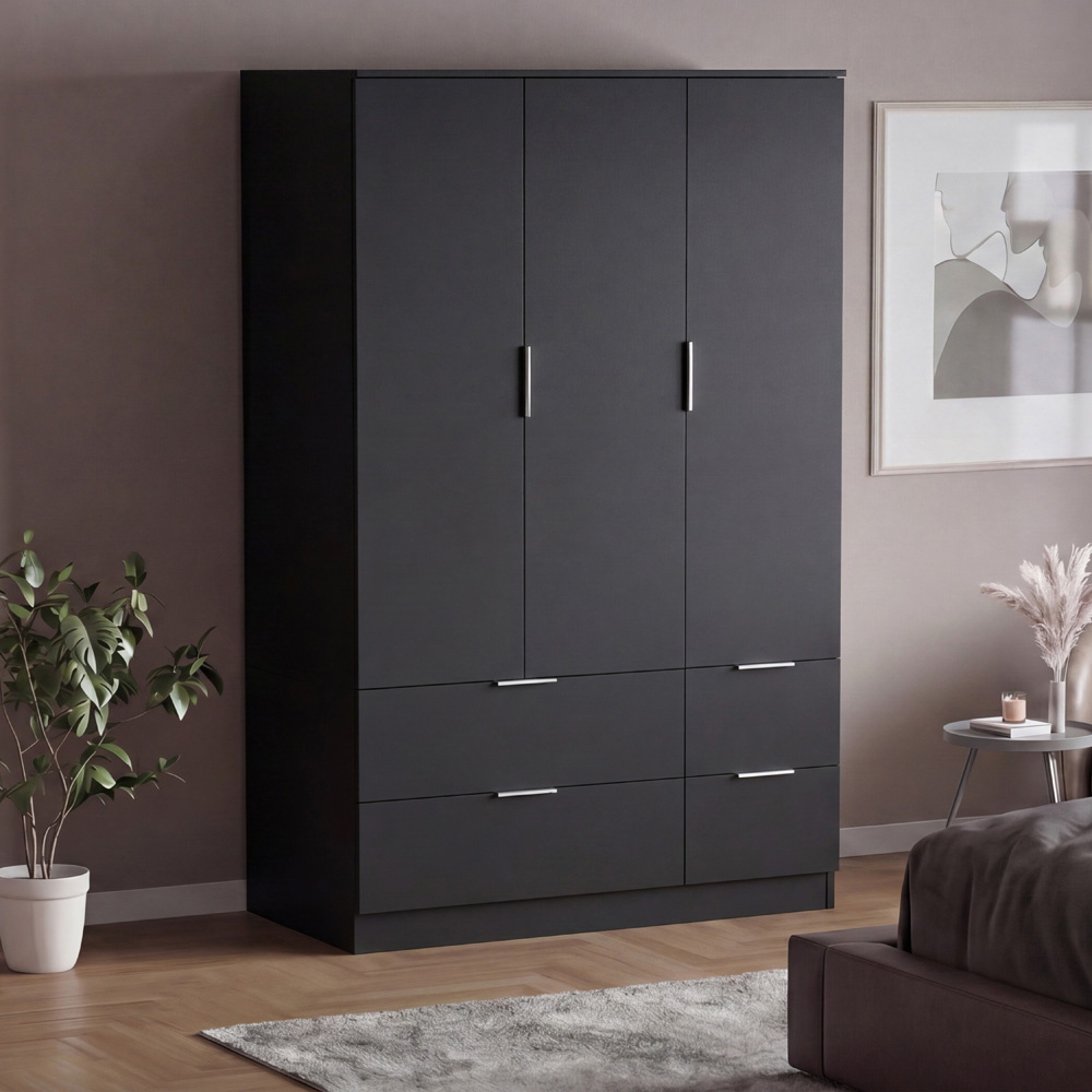 VIDA DESIGNS Trega 3 Door 4 Drawer Black Wardrobe Image 5