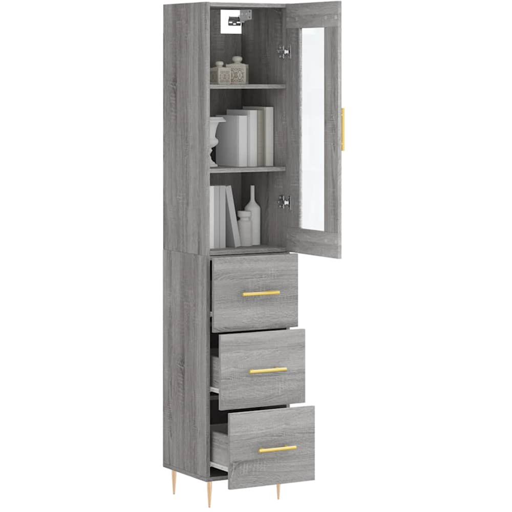 vidaXL Single Glass Door 3 Drawer Grey Sonoma Highboard Image 3