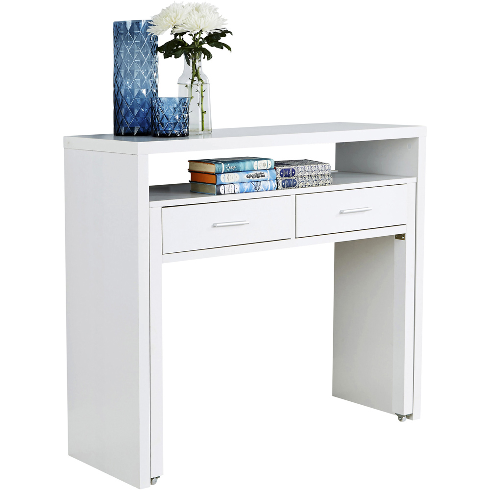 GFW Regis 2 Drawer White Extending Console Desk Image 2