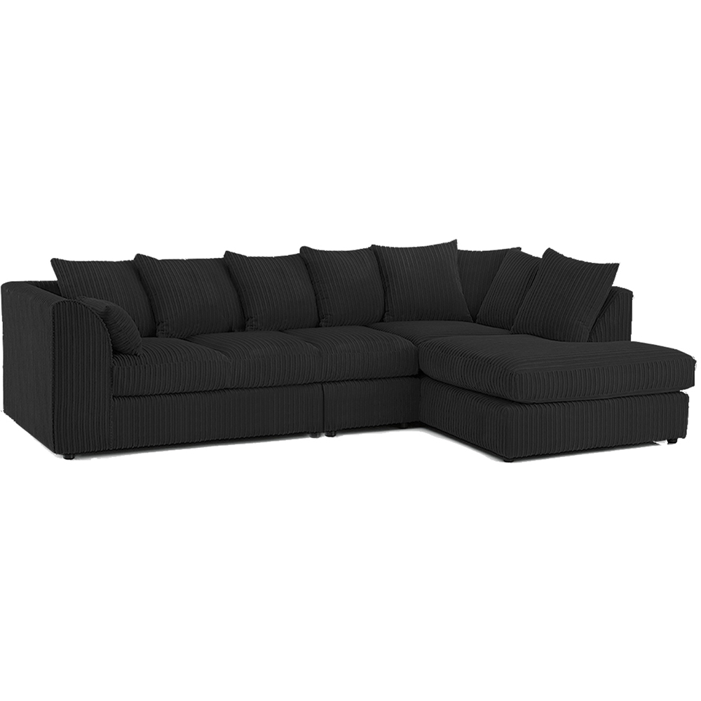 Luxor 4 Seater Black Jumbo Cord Right Hand Facing Scatter Back L Shaped Corner Sofa Set Image 2