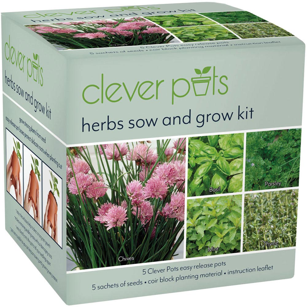 Clever Pots Herb Sow and Grow Kit with 5 Easy Release Pots Image 1