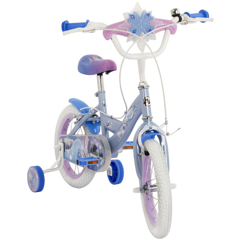 Huffy Disney Frozen Kids 14 inch Blue Bike with Stabilisers and Snowflake Bubble Maker Image 2