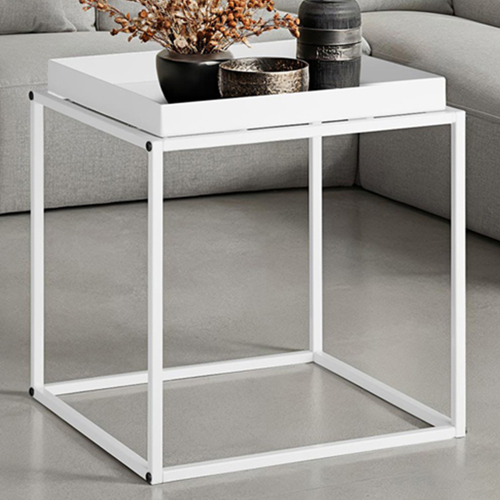 tectake Cambridge Single Shelf White Bedside Table Image 1