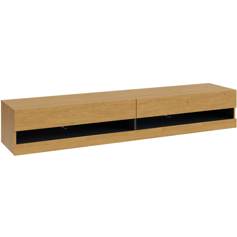 GFW Leon 2 Shelf Oak and Anthracite Wall TV Unit with LED Image 2