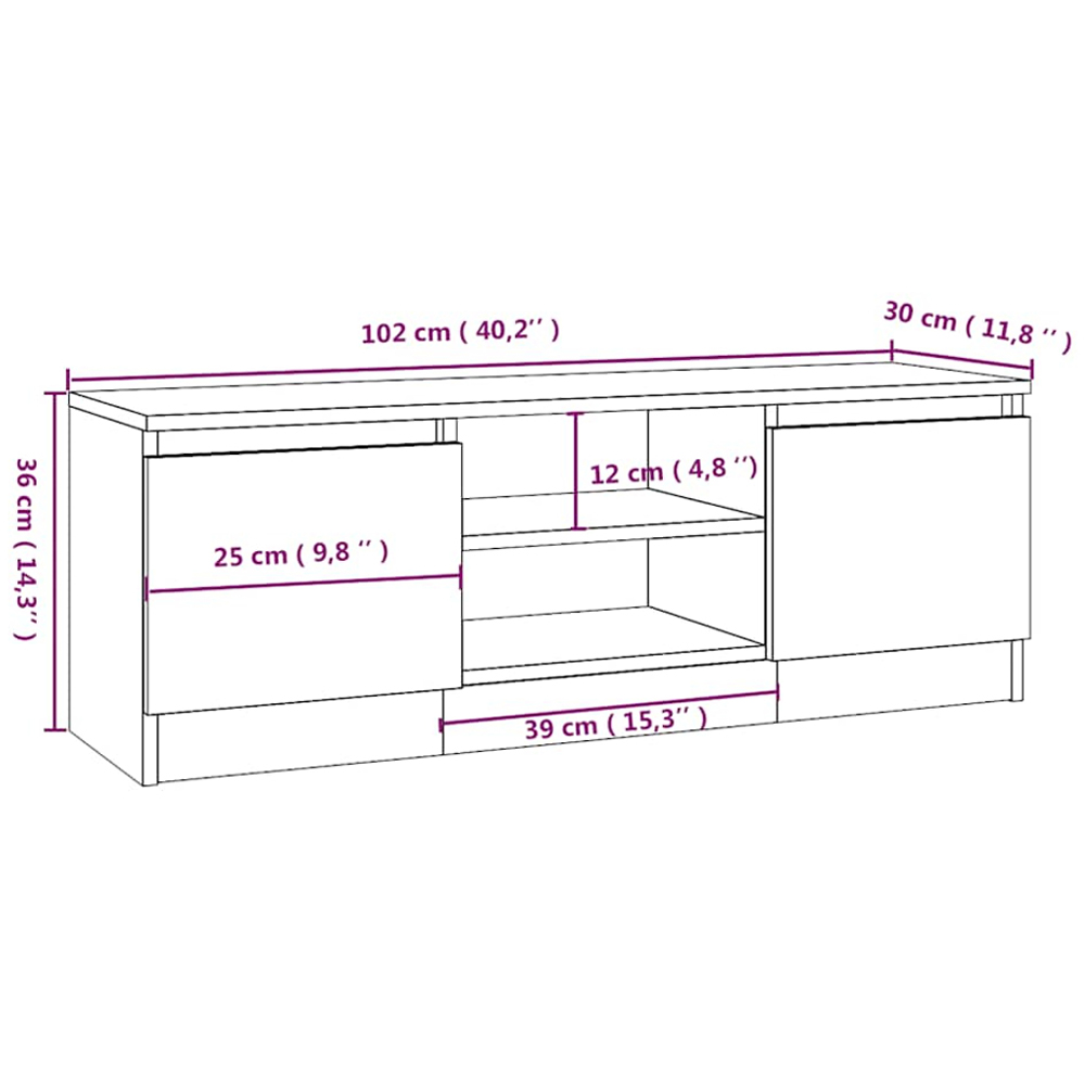 vidaXL 2 Door 2 Shelf Concrete Grey TV Cabinet Image 9