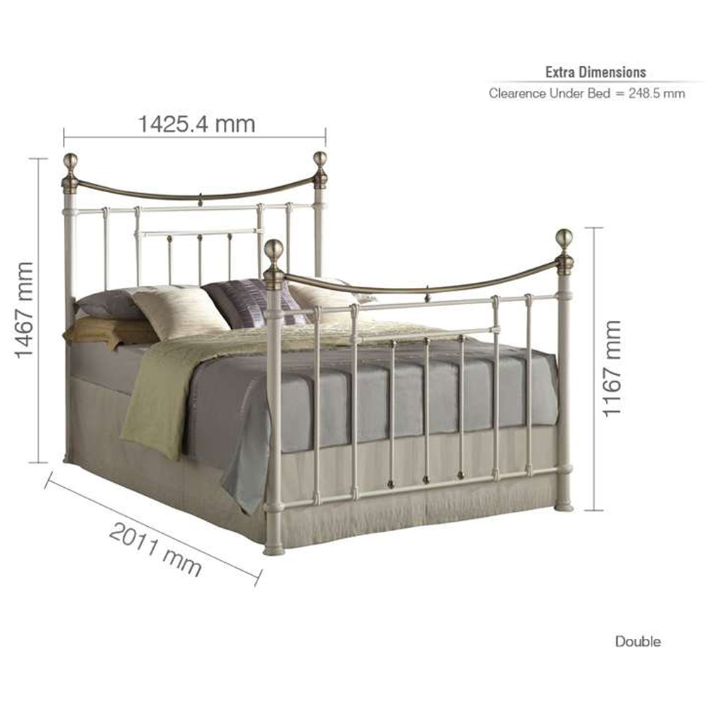 Bronte Double Cream and Antique Brass Metal Bed Frame Image 5