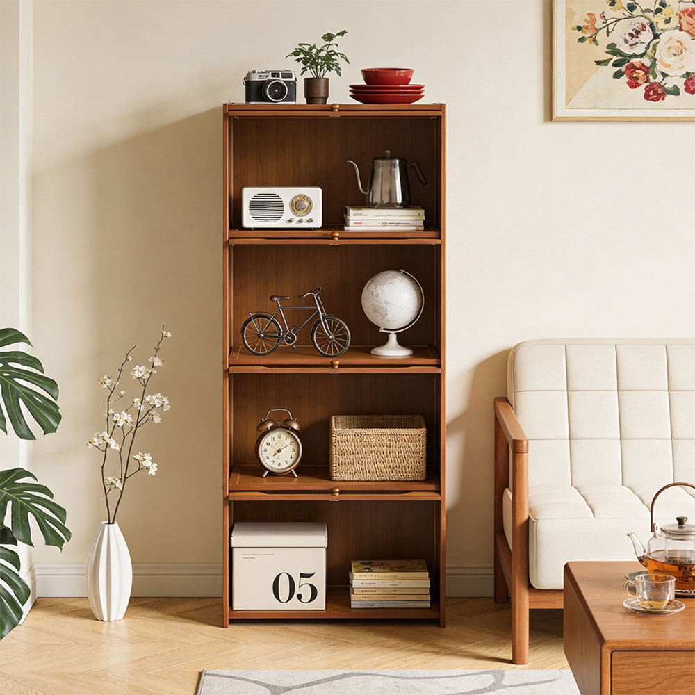 Living and Home 4 Acrylic Door Brown Bamboo Bookcase Image 7