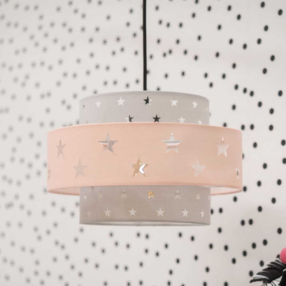 ValueLights Weaver Star Pink and Grey Tiered Ceiling Lamp Shade Image 4