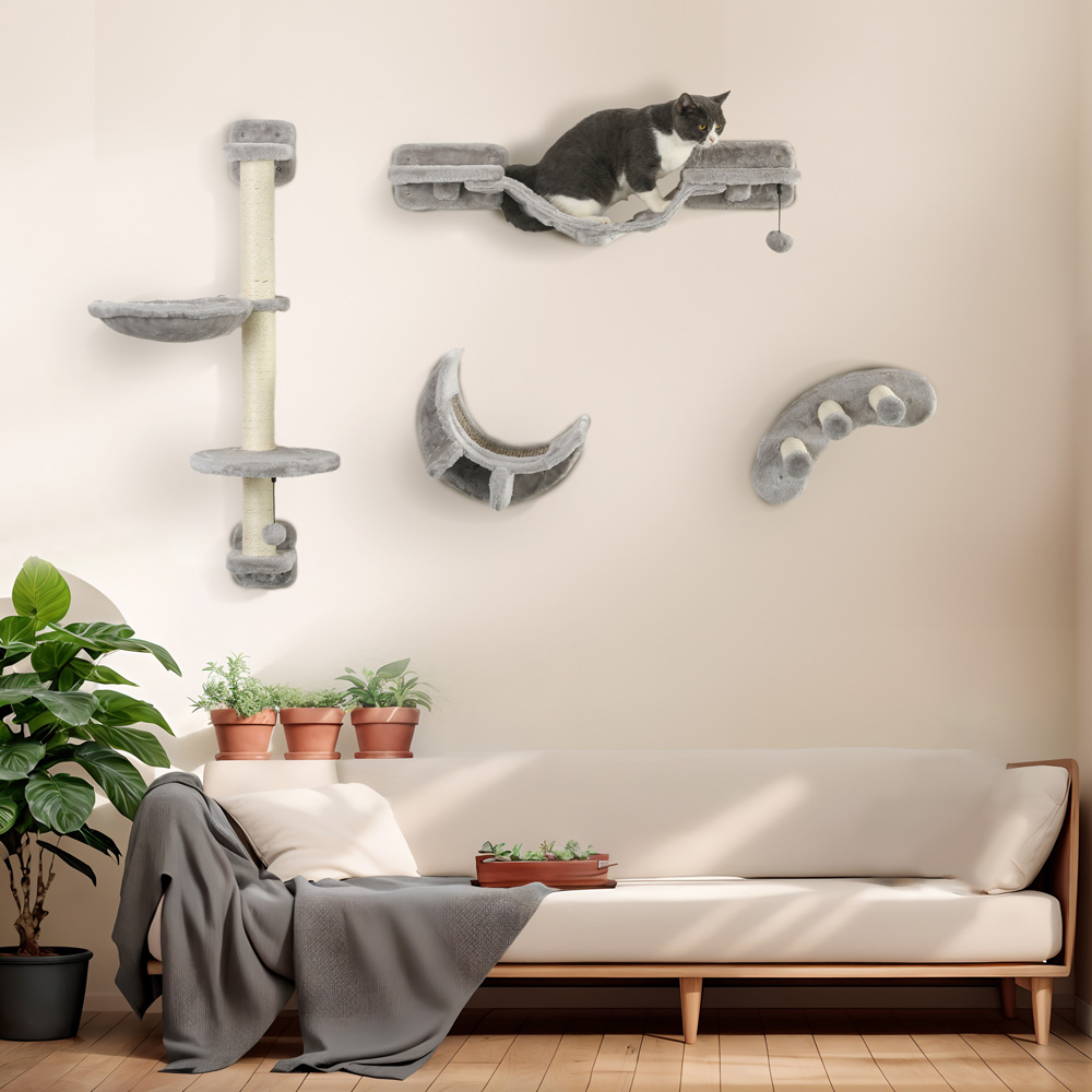 PawHut Grey 4 Piece Cat Wall Furniture Image 2