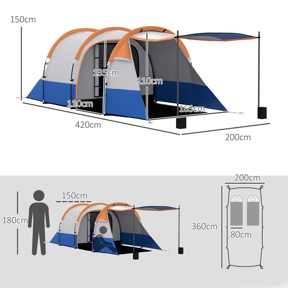 Outsunny 2-3 Person Waterproof Tunnel Camping Tent Orange Image 8