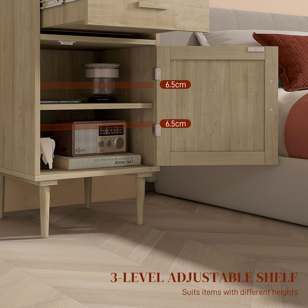 Portland Single Door Single Drawer Rattan Natural Bedside Table Image 7