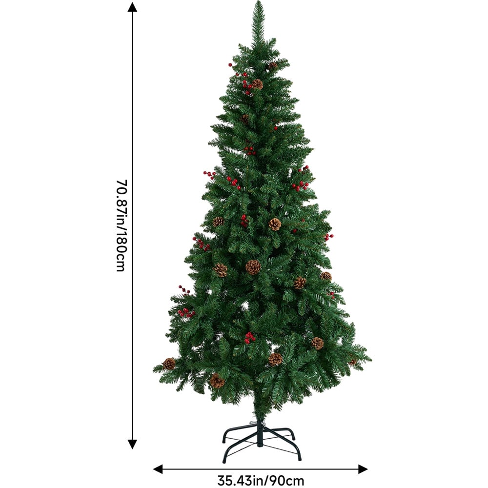 Living and Home Artificial Christmas Tree with Pine Cones and Red Berries 6ft Image 8