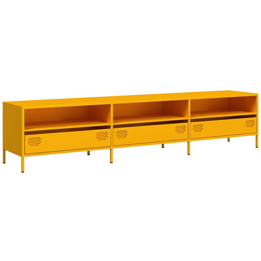 vidaXL 3 Drawer 3 Shelf Mustard Yellow Steel Industrial Style TV Cabinet Image 2