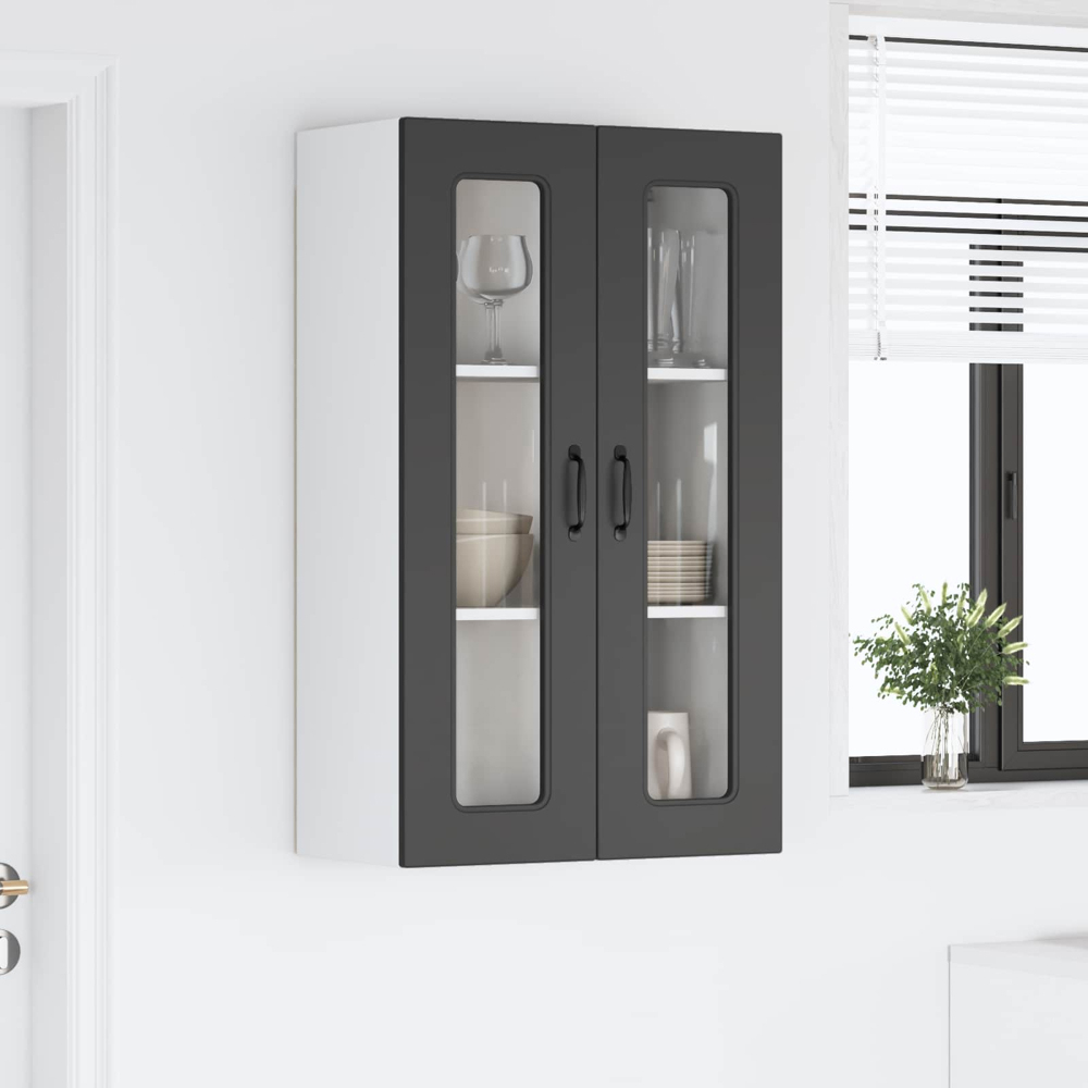 vidaXL 2 Glass Door Black Kitchen Wall Cabinet Image 9