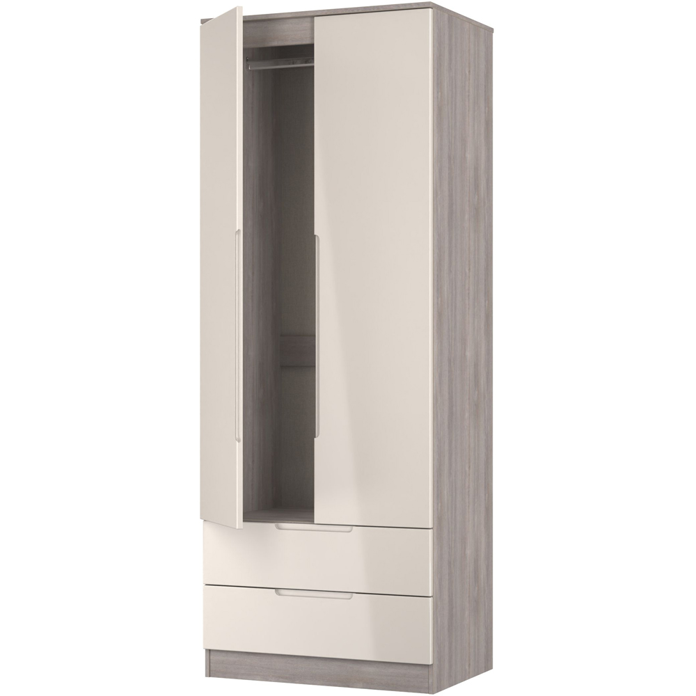 Crowndale Milan 2 Door 2 Drawer Kashmir Gloss and Grey Oak Tall Wardrobe Ready Assembled Image 5