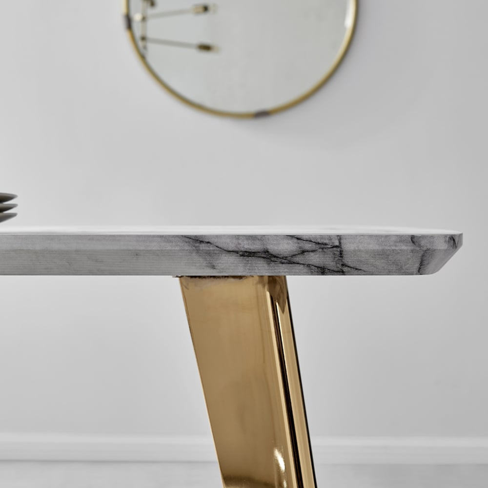 Furniturebox Andros 6 Seater Dining Table Marble Effect and Gold Image 3