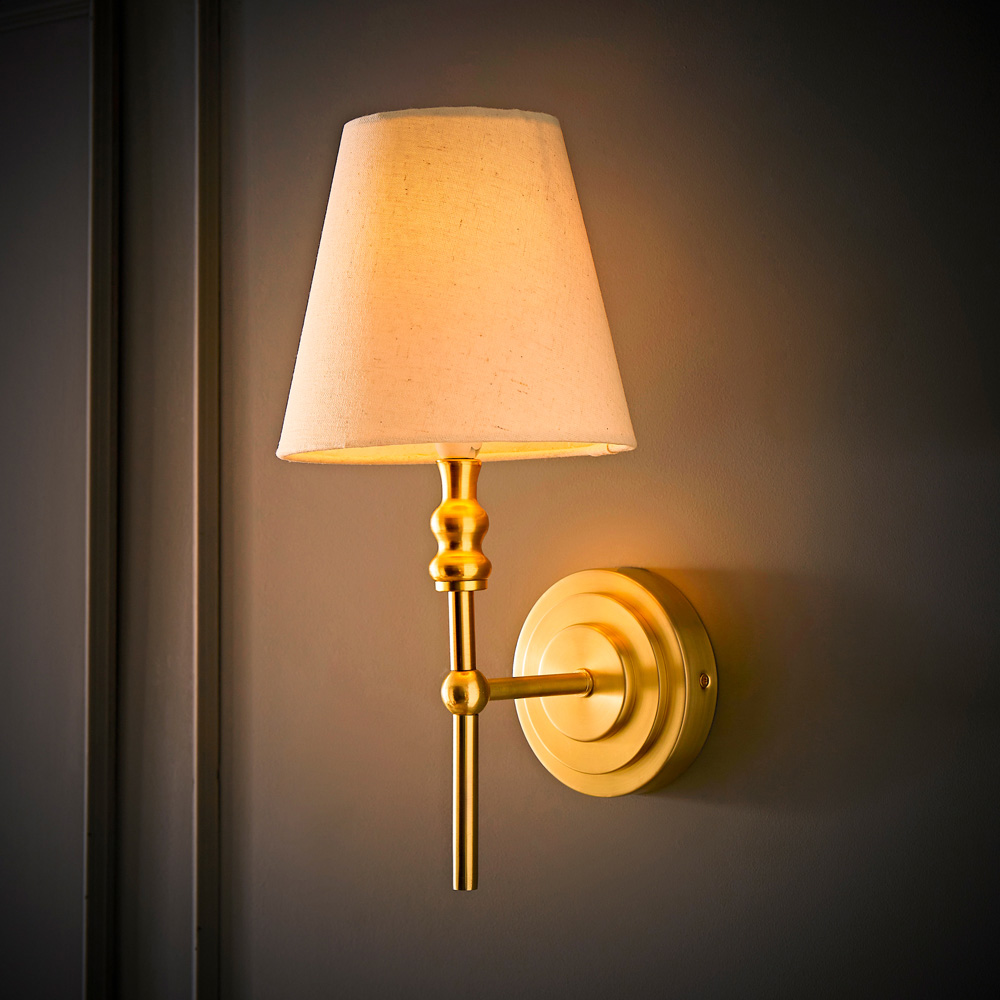 ValueLights Maggie Brushed Gold Candlestick Wall Lights with Shade and Bulb 2 Pack Image 2