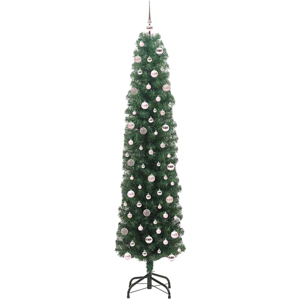 vidaXL Green Artificial Christmas Tree with LEDs Pink Decoration Ornaments 8ft Image 4