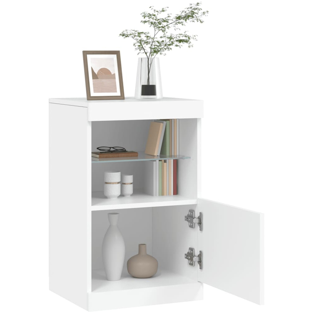 vidaXL Single Door 2 Shelf White LED Sideboard Image 4