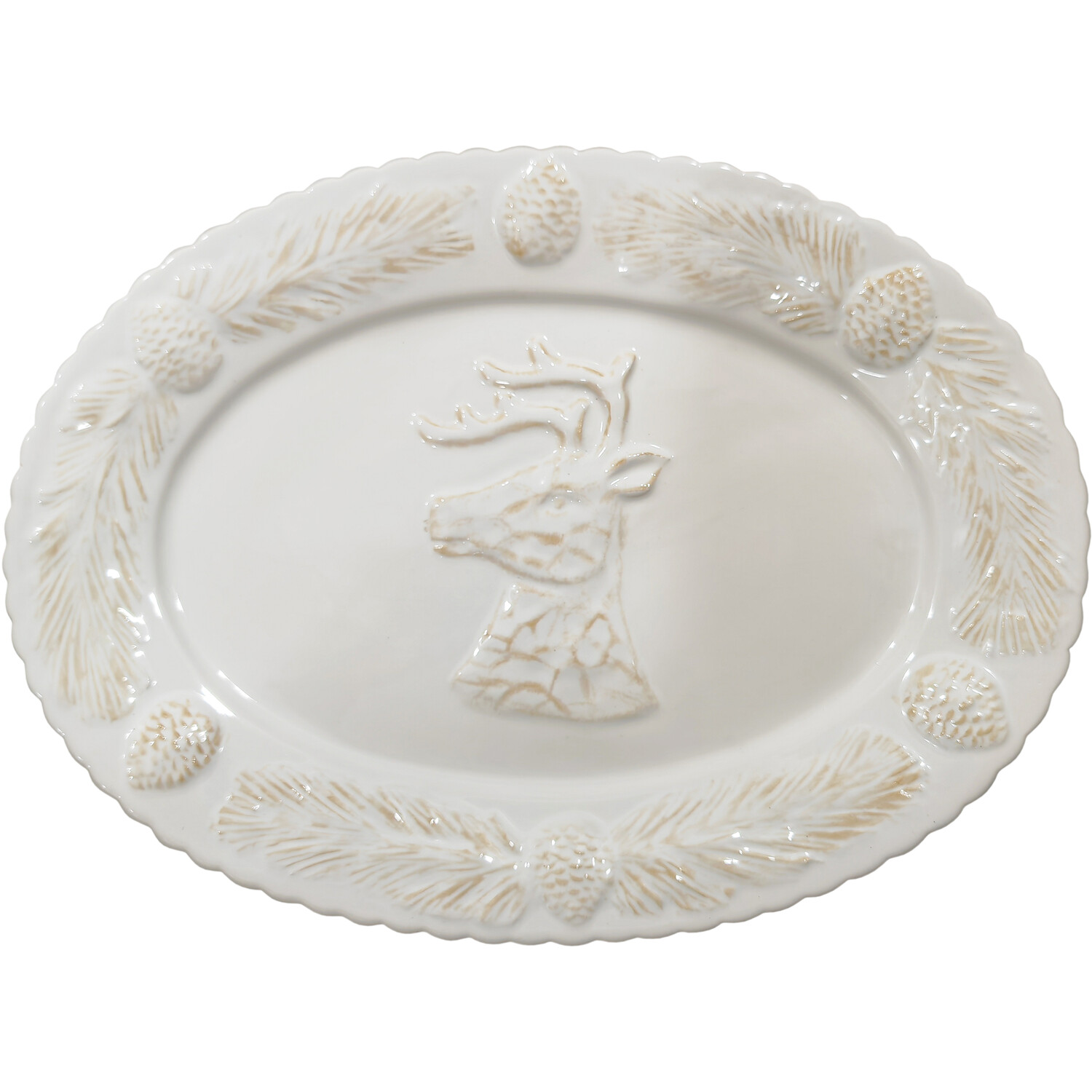 Rustic Stag Oval Serving Plate - White Image
