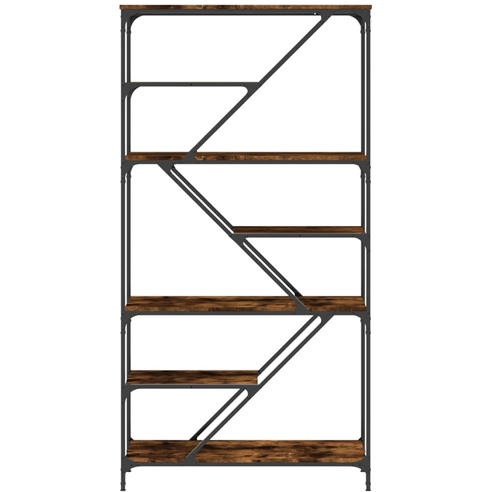 vidaXL 6 Shelf Smoked Oak Wood and Steel Geometric Bookcase Image 4