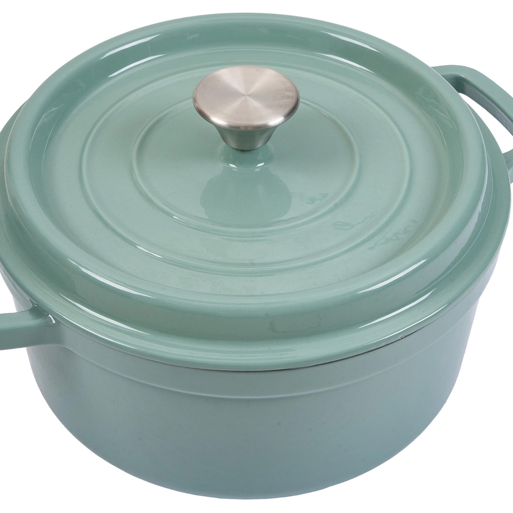 Living and Home Emerald Green Enamelled Cast Iron Dutch Oven Pot 6L Image 3