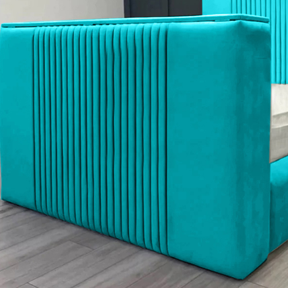 Eleganza Home Emri Super King Size Teal Plush Velvet TV Bed Frame with Lined Headboard Image 3