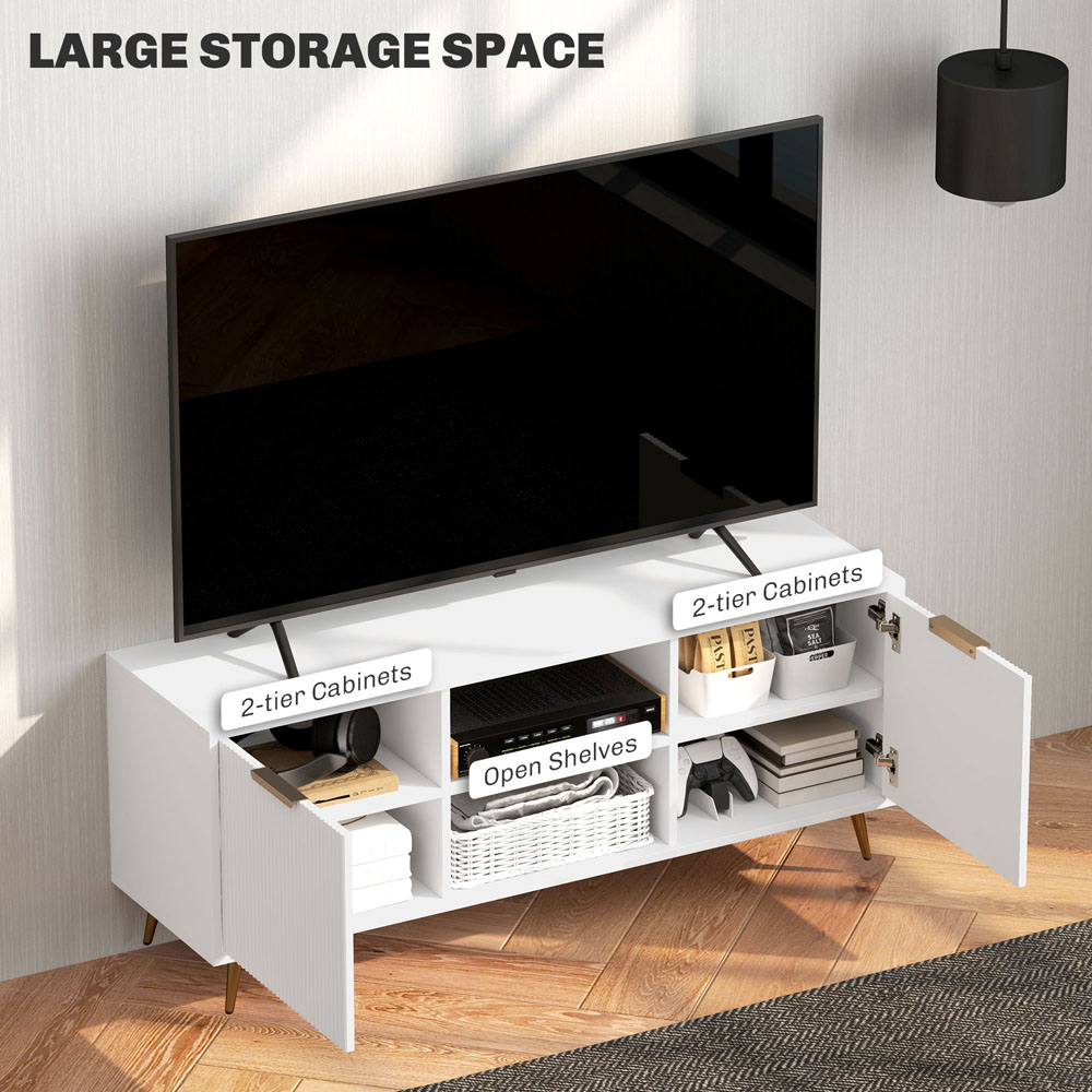 HOMCOM 2 Door 2 Shelf White TV Stand Cabinet Image 7