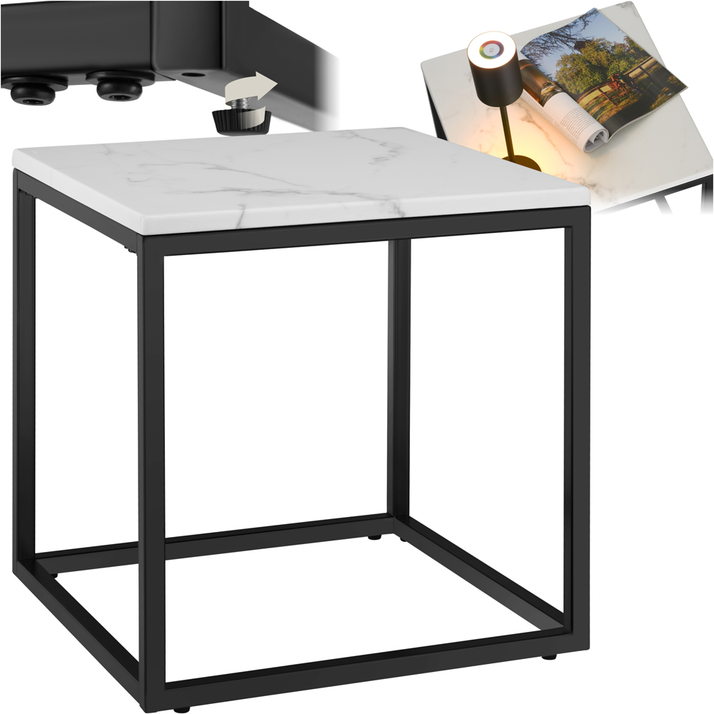 tectake Alysia Black and White Marble Top Square Side Table Image 2